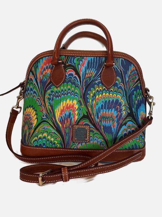 Dooney & Bourke Handbags - Dooney & Bourke Multicolor Peacock-Print Satchel with Brown Leather Trim